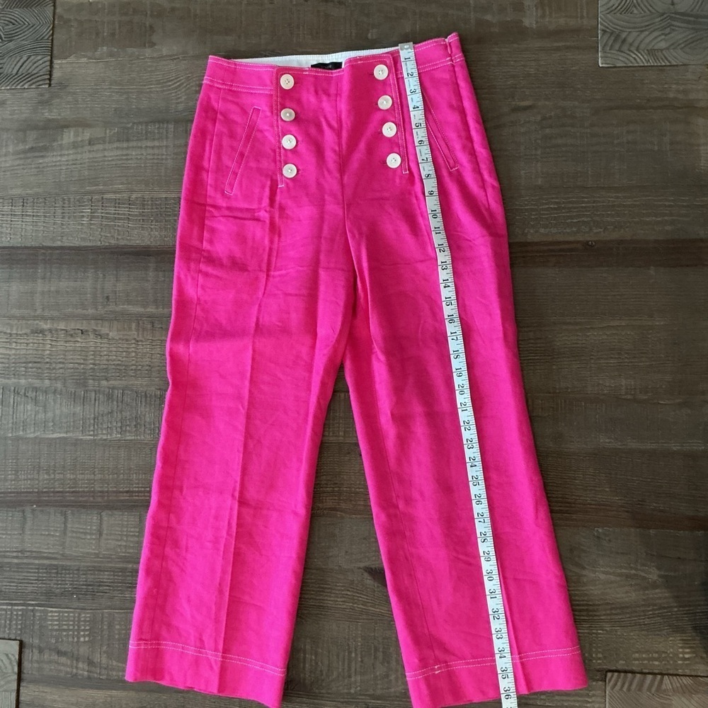 J.Crew Women’s Peyton Sailor Crop Pant Bright Pink Stretch Linen Size 6 - Picture 8 of 11